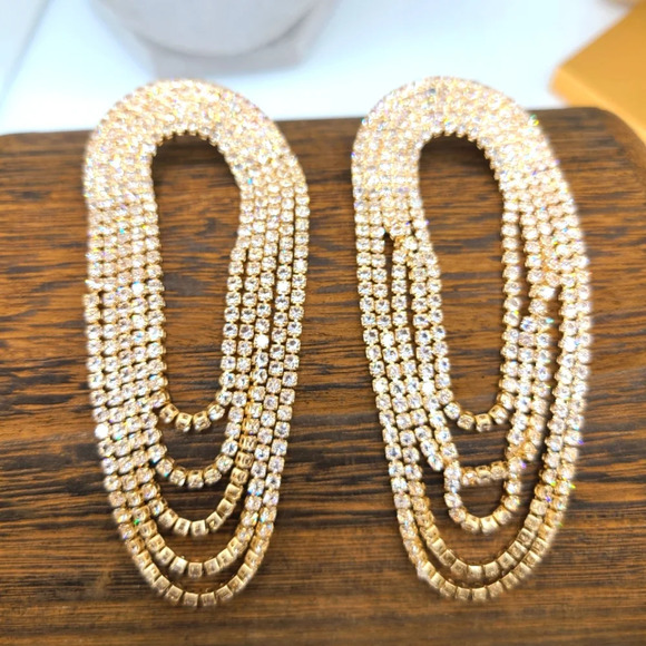 Goldtone Rhinestone Earrings / Modern Does 70s - Picture 1 of 3